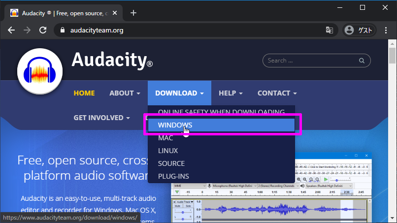Audacity > Download > Windows