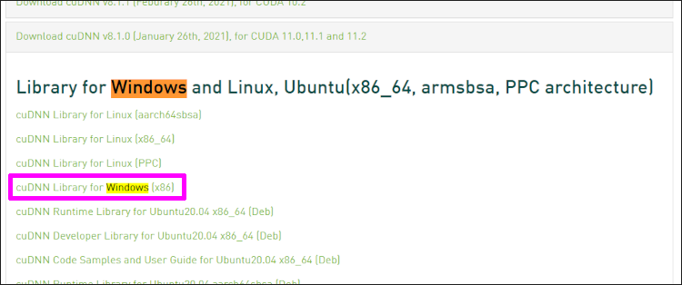 cuDNN Library for Windows (x86)